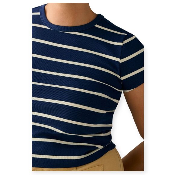 Anthropologie Maeve navy white Blair Baby Tee Size S - Picture 2 of 10